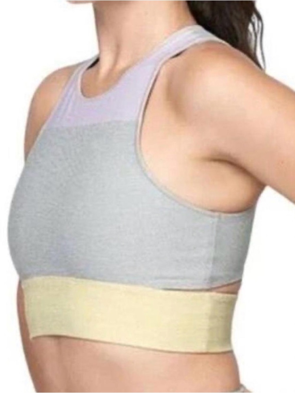 Outdoor Voices Colorblock High-Neck Sports Bra — Gray, Lavender & Cream